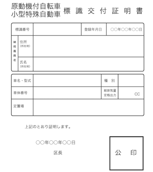 原付の交付書